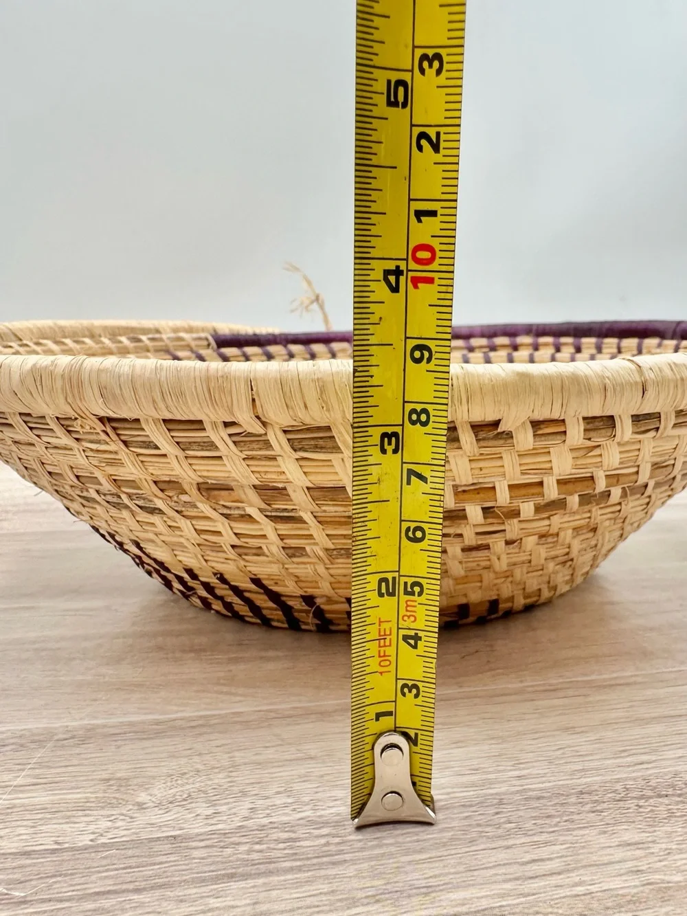 Handmade Woven Purple Sweet Grass Spiral Coiled Basket Bowl Wall Hang Decor 12”
